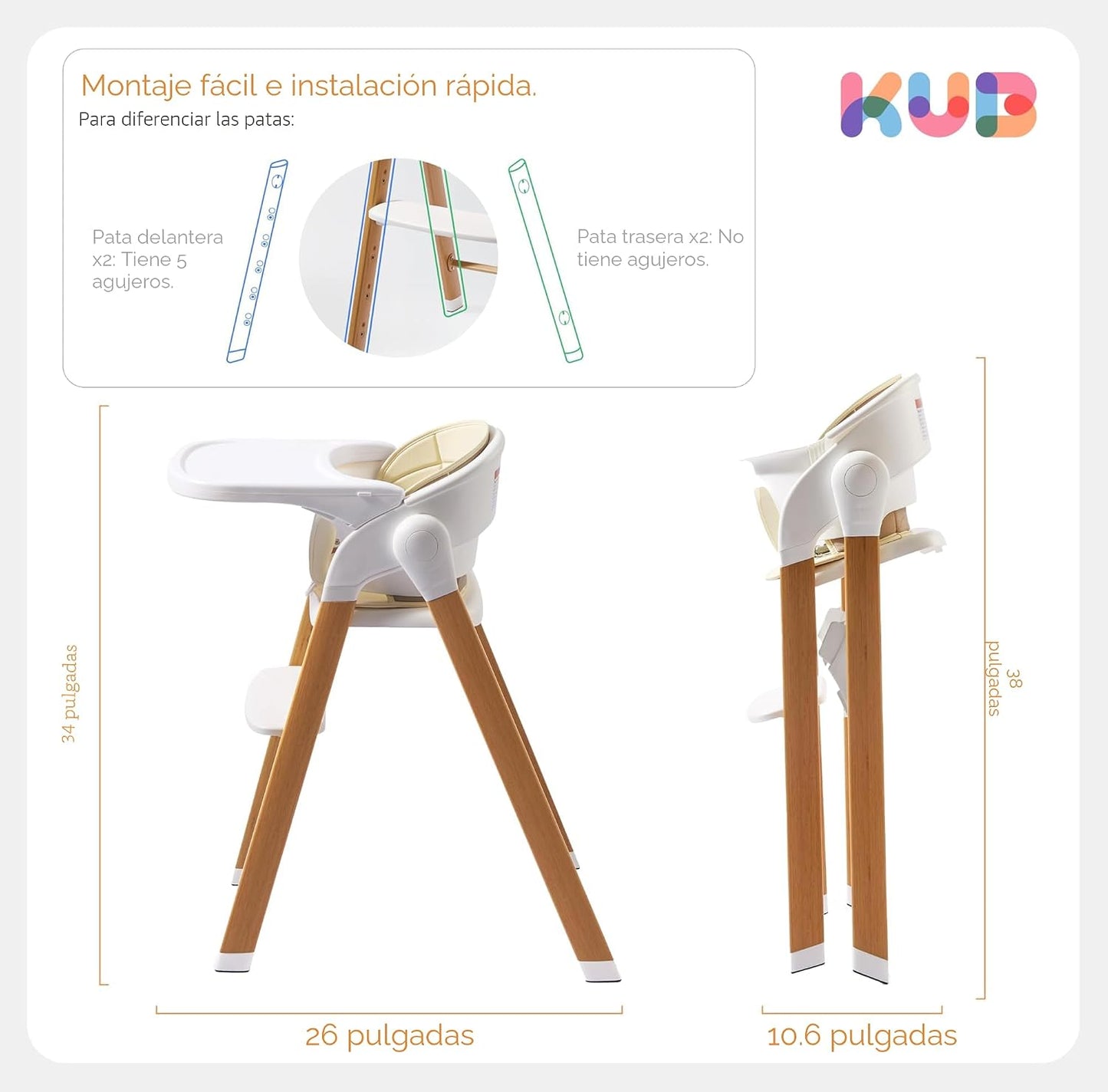 KUB Silla Alta para Bebés y Niños Ajustable Plegable Convertible co...