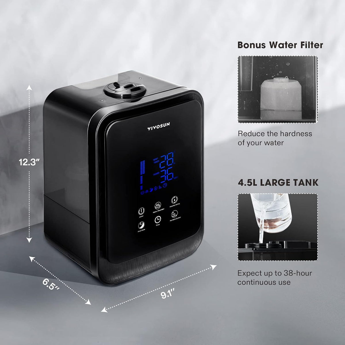 VIVOSUN Humidificador ultrasónico de niebla fría y cálida 2 en 1 de...