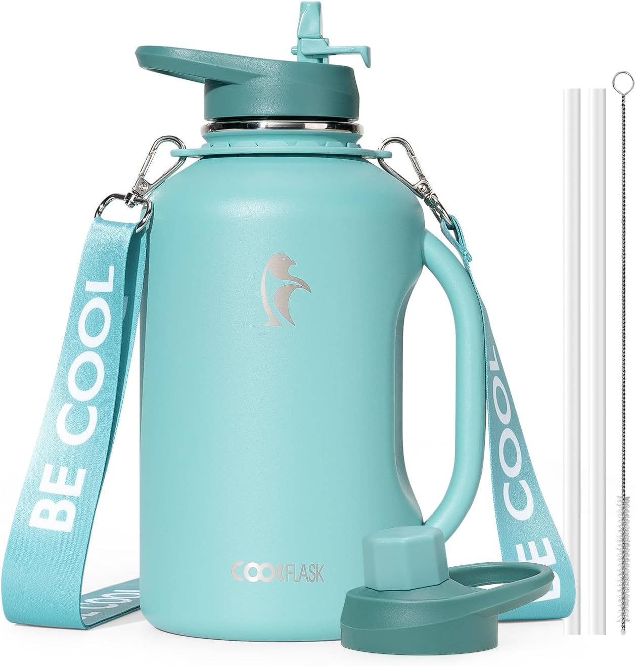 Coolflask - Jarra de agua de 64 onzas con asa, botella de agua aisl...