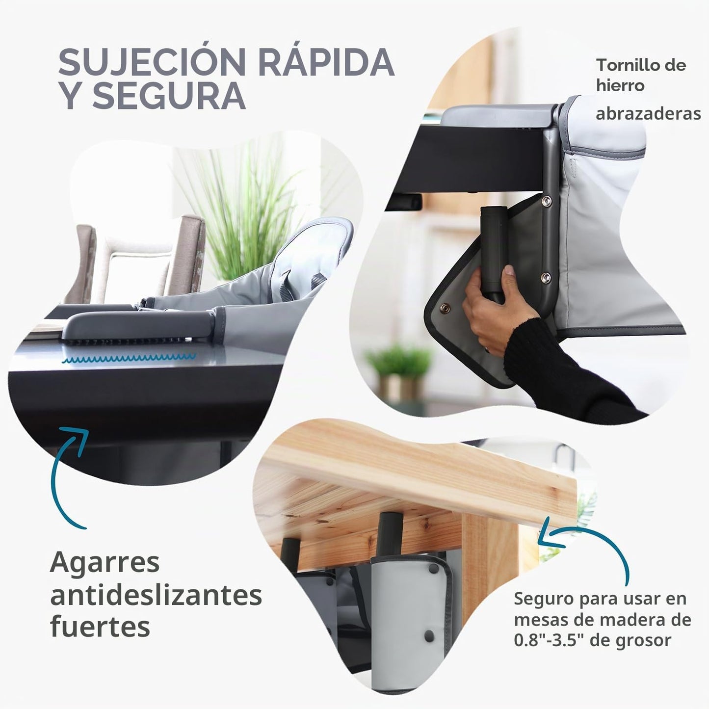 Elegante silla alta de cuero sintético con gancho para mesa, silla...