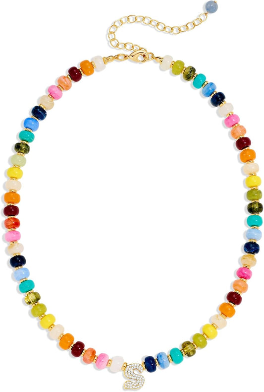 TENTMENTISE Collar con inicial de cuentas coloridas para mujer, col...