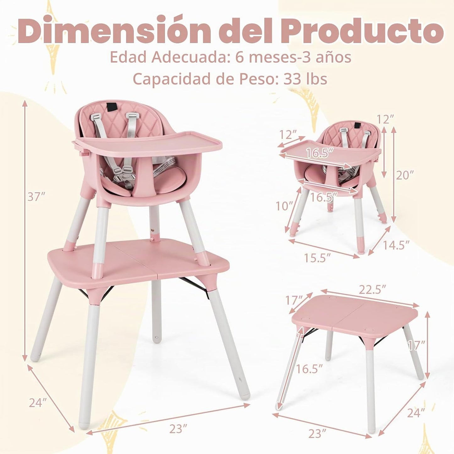 HONEY JOY Silla alta 5 en 1 convertible, silla alta para bebés y ni...