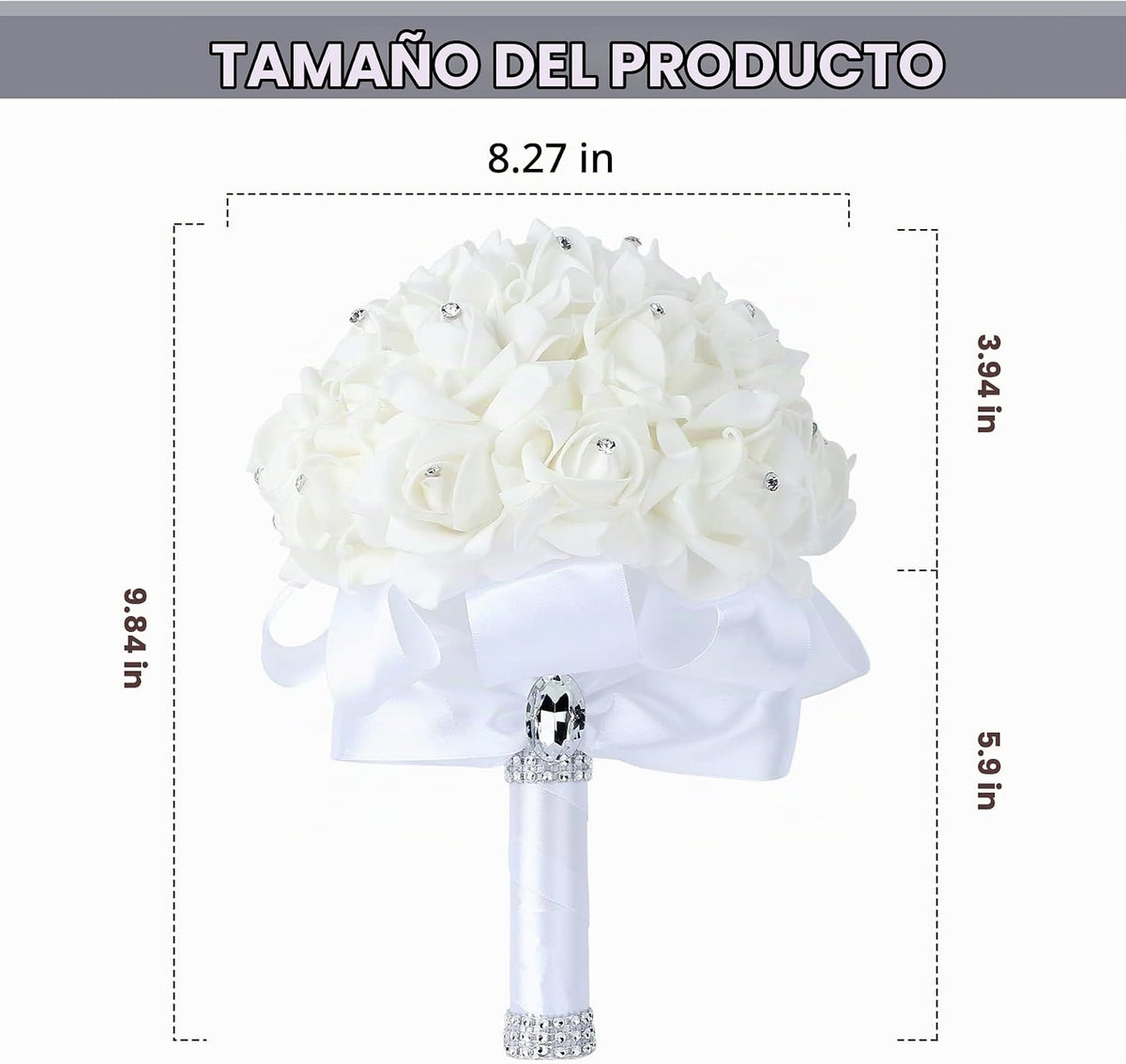 Febou Ramo de boda de rosas de cristal, ramo de dama de honor, ramo...
