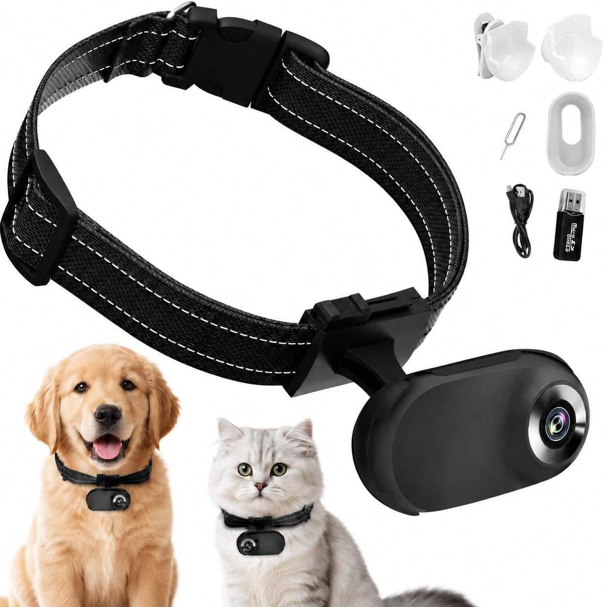 ehomful HD 1080P - Collar de cámara para gatos con grabación de vid...