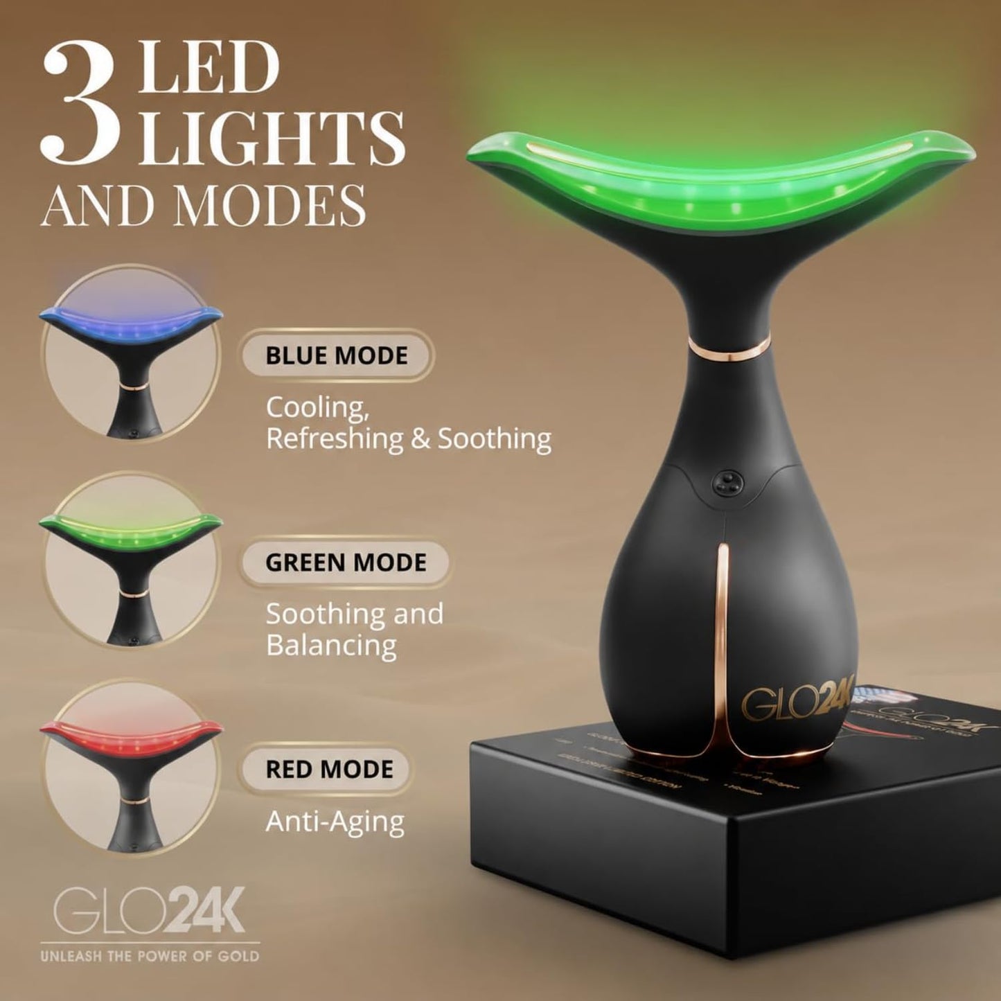 GLO24K - Dispositivo de belleza facial y cuello con luz roja, herra...