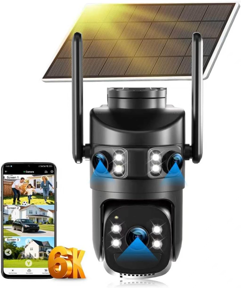 Tutoview Cámara de seguridad solar de triple lente de 8MP 6K al air...