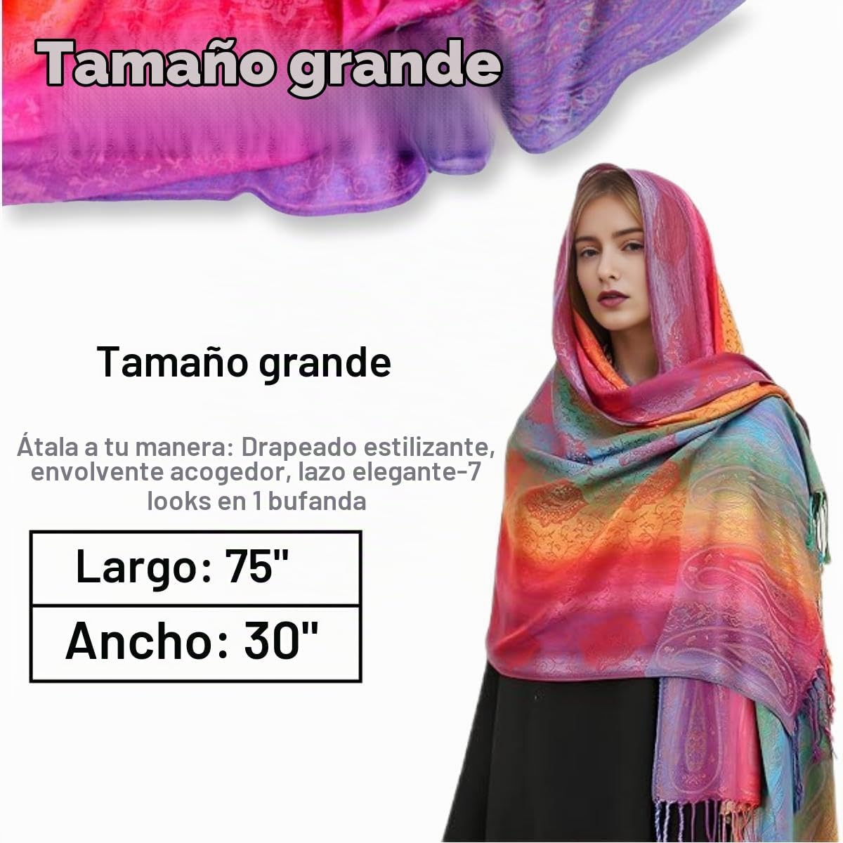 guiyal Bufanda suave vintage de jacquard de mezcla de algodón con b...