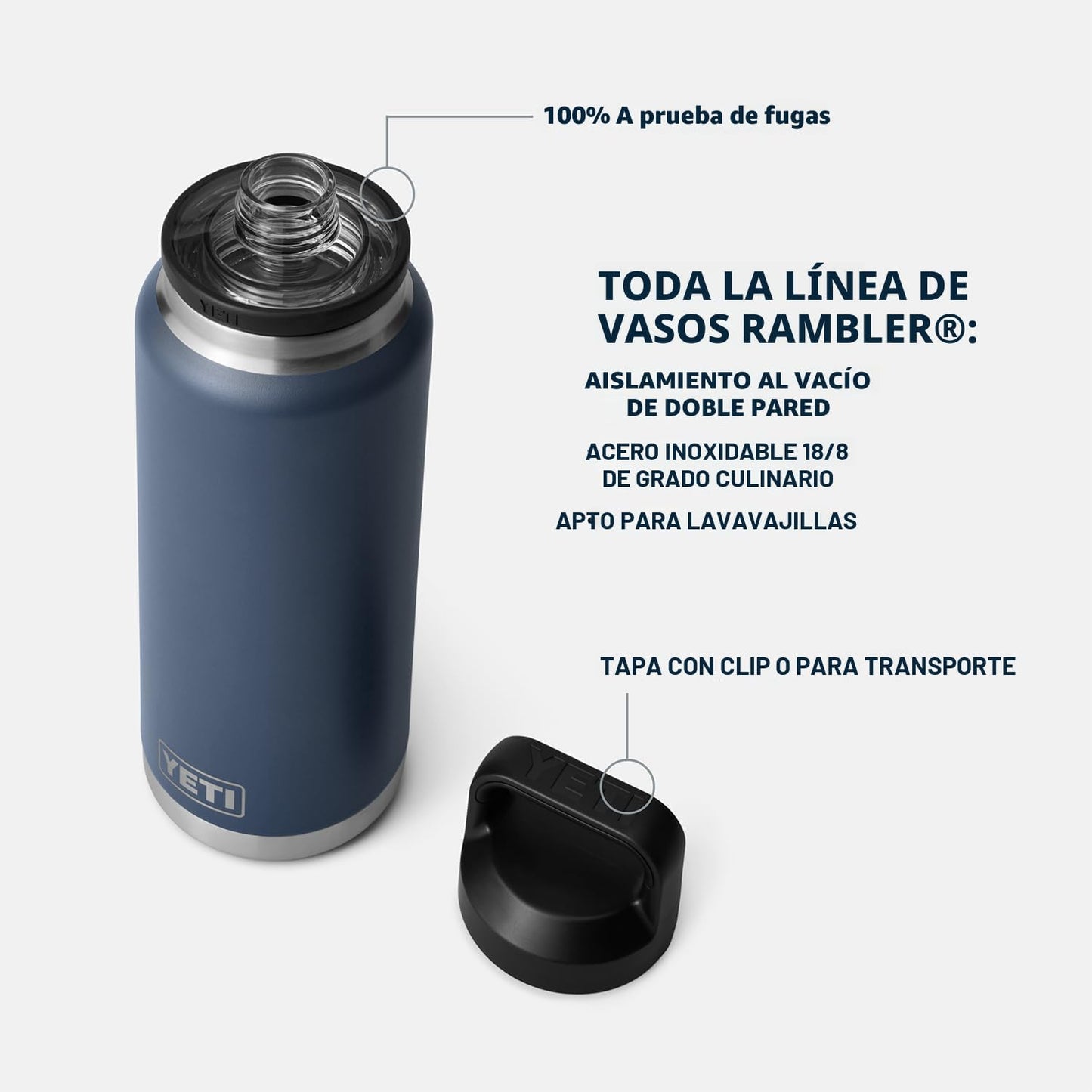 YETI Rambler - Botella de 36 onzas, aislada al vacío, a prueba de f...