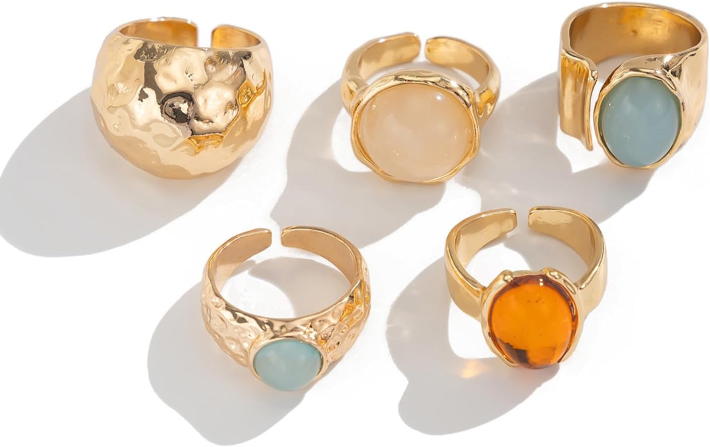 IQIC Anillos gruesos de oro para mujer, juego de anillos de plata a...