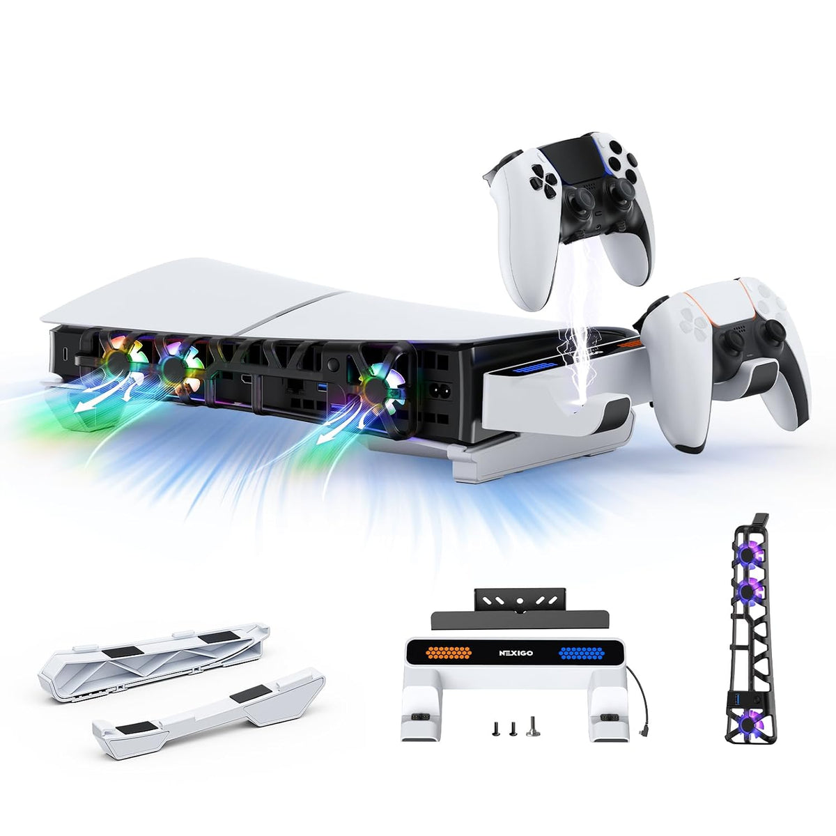 NexiGo - Soporte horizontal delgado para PS5 con estación de carga...