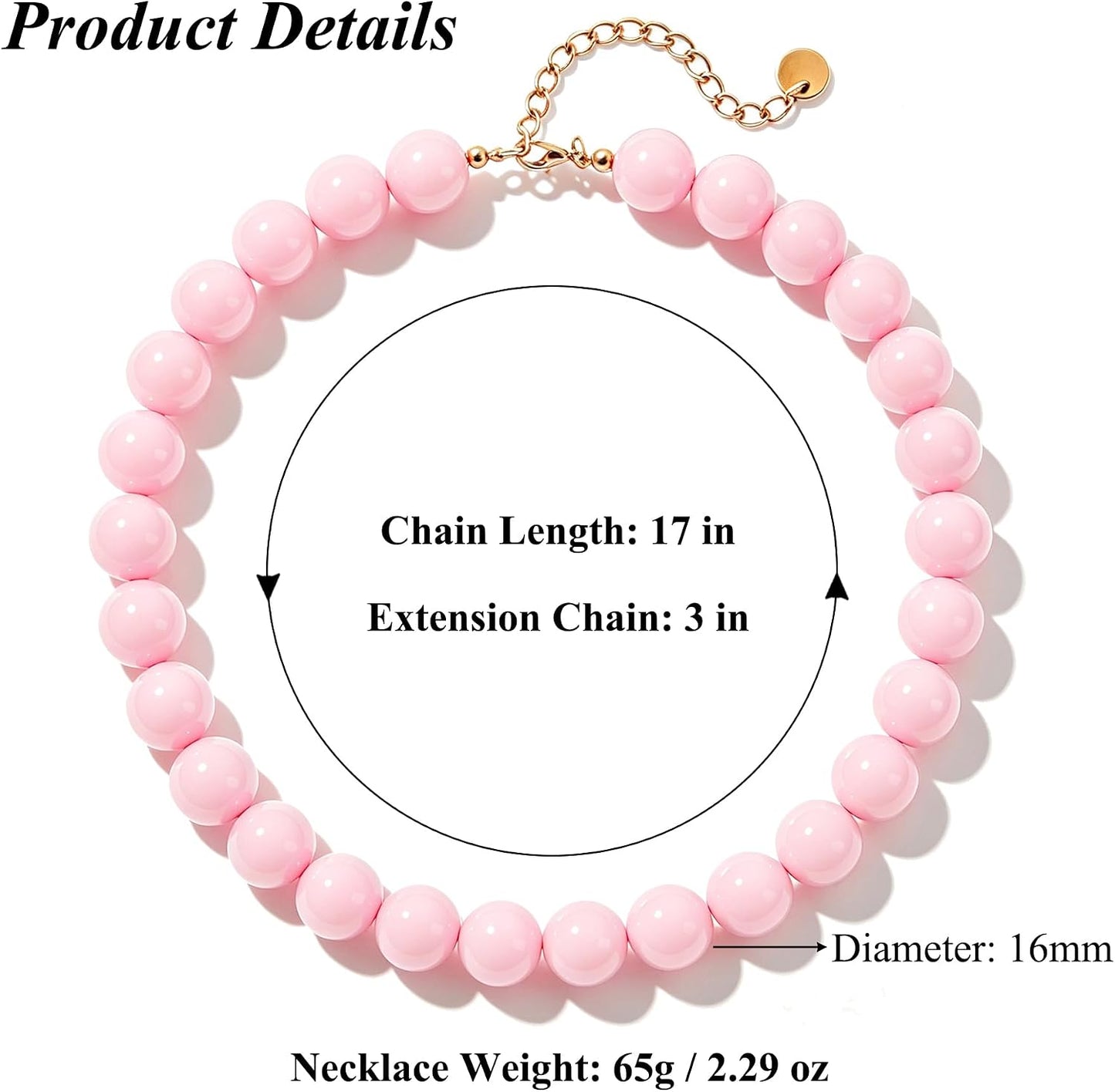 Lsljilidzsw Collar de cuentas gruesas para mujer, 0.631 pulgadas, c...