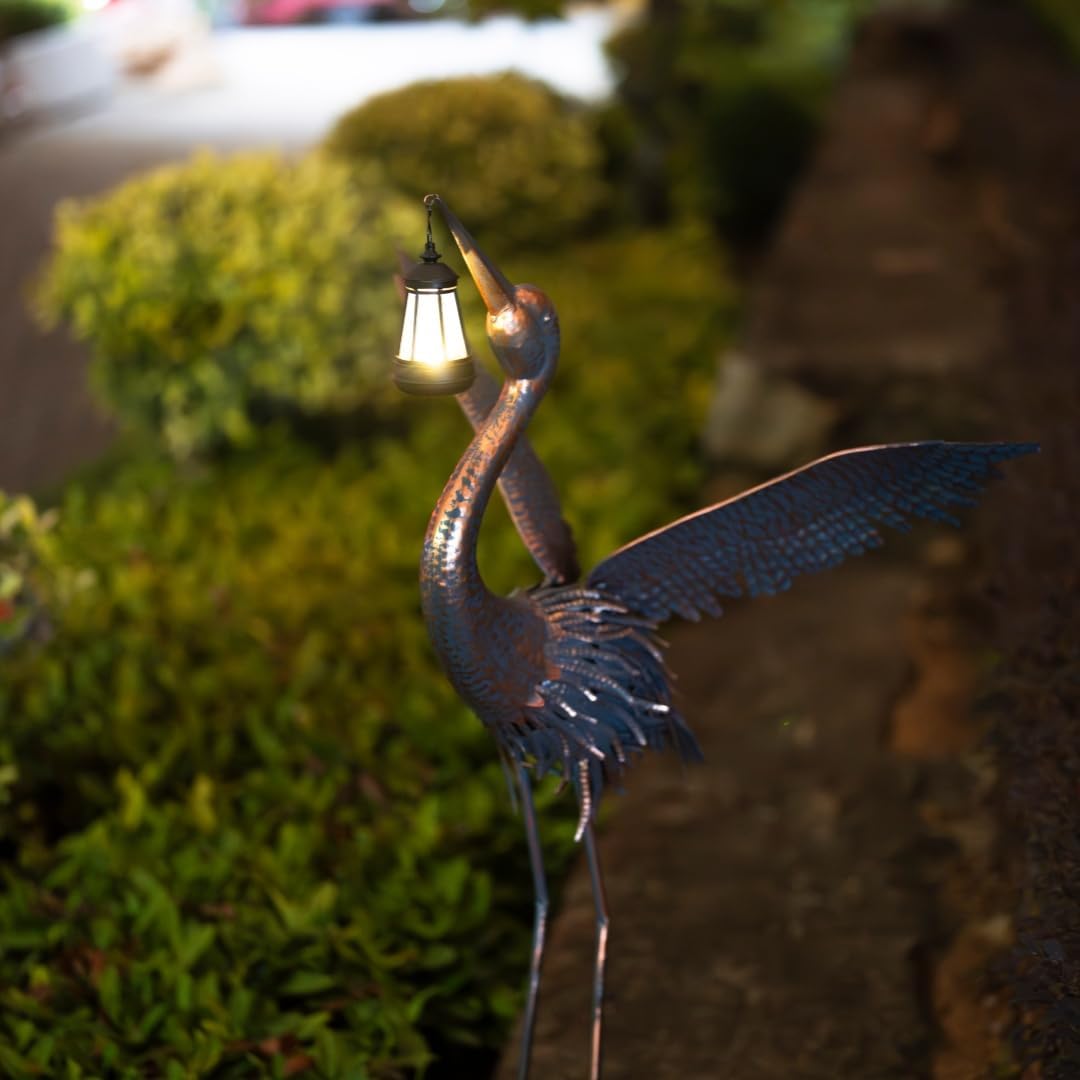 ViteenLight Estatuas de jardín de grúa de 43" con luz solar par...