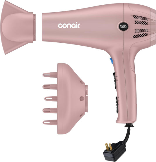 Conair Secador de pelo con difusor y concentrador, 1875W, rosa clar...