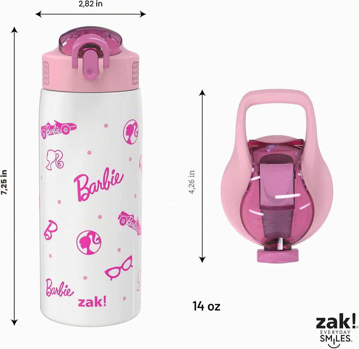 Zak Designs Barbie Porter - Botella de agua para viajes y en casa,...