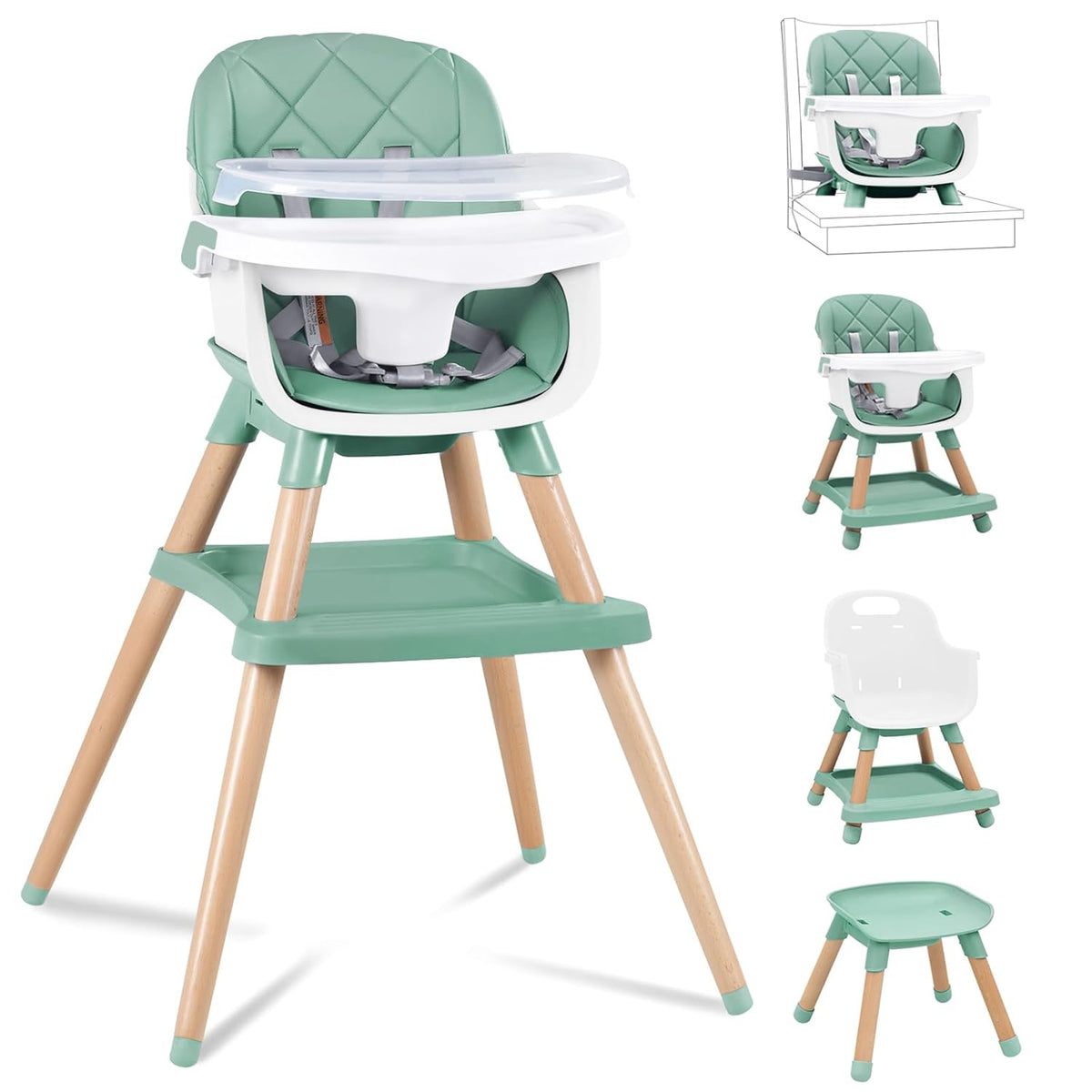 Babyliebe Silla alta para bebé, silla alta de madera convertible 8...