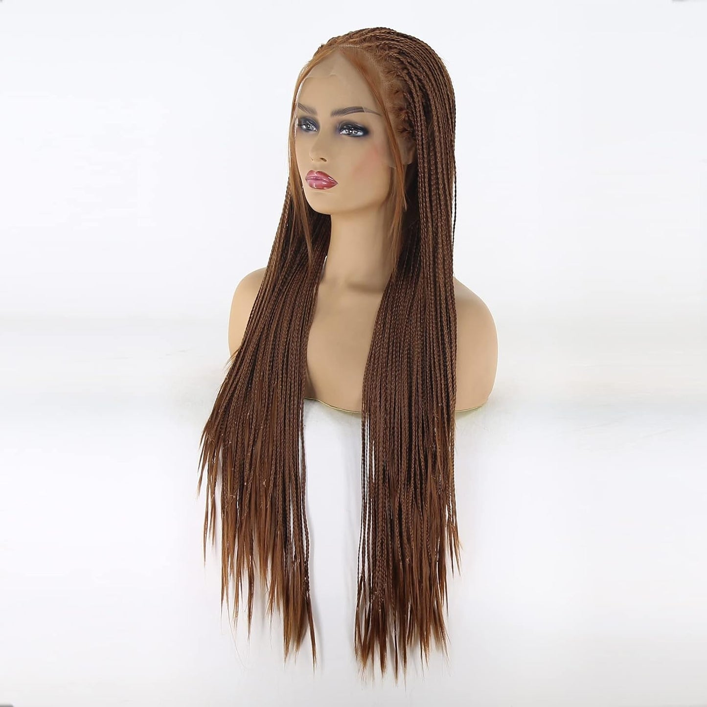 BTWTRY Peluca de cabello sintético trenzado de color marrón oscuro...