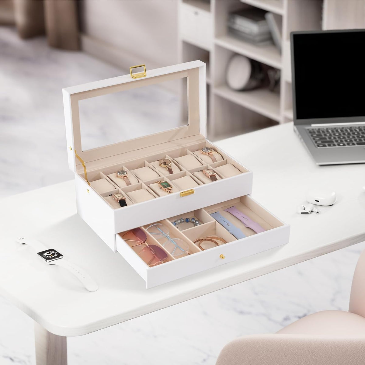 ProCase Caja de reloj, caja de reloj para hombres con 12 ranuras y...