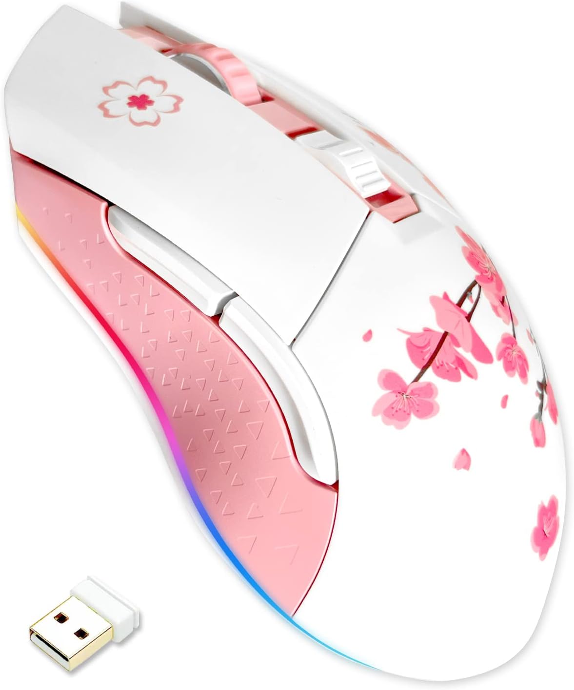 DAREU Sakura Pink - Ratón inalámbrico con cable para juegos, modo d...
