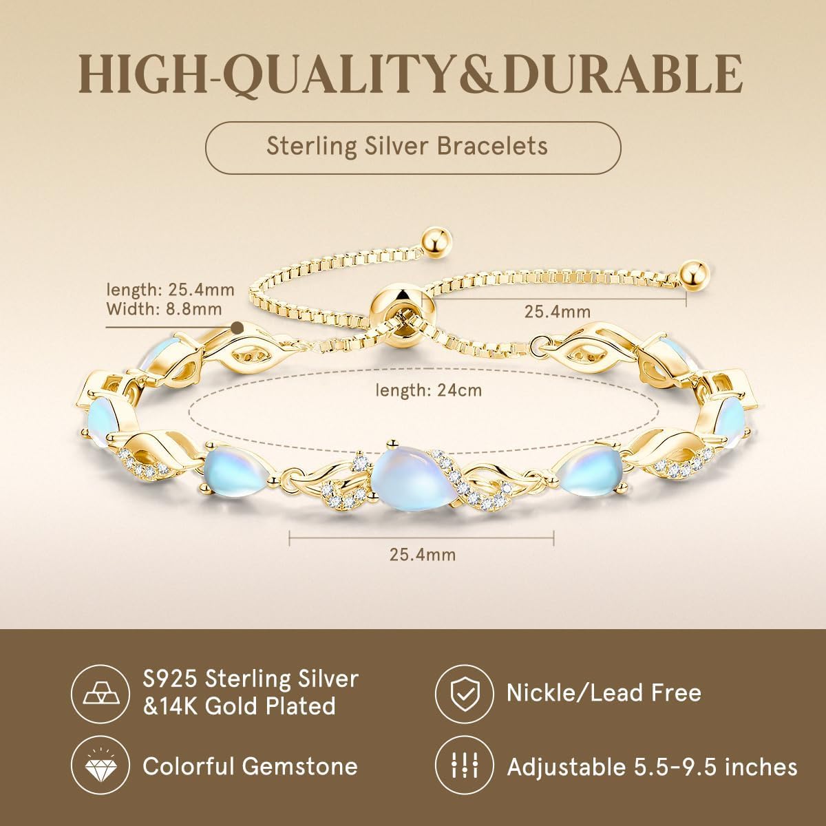 FANCIME Pulsera de tenis ajustable con piedra natal para mujer | Di...