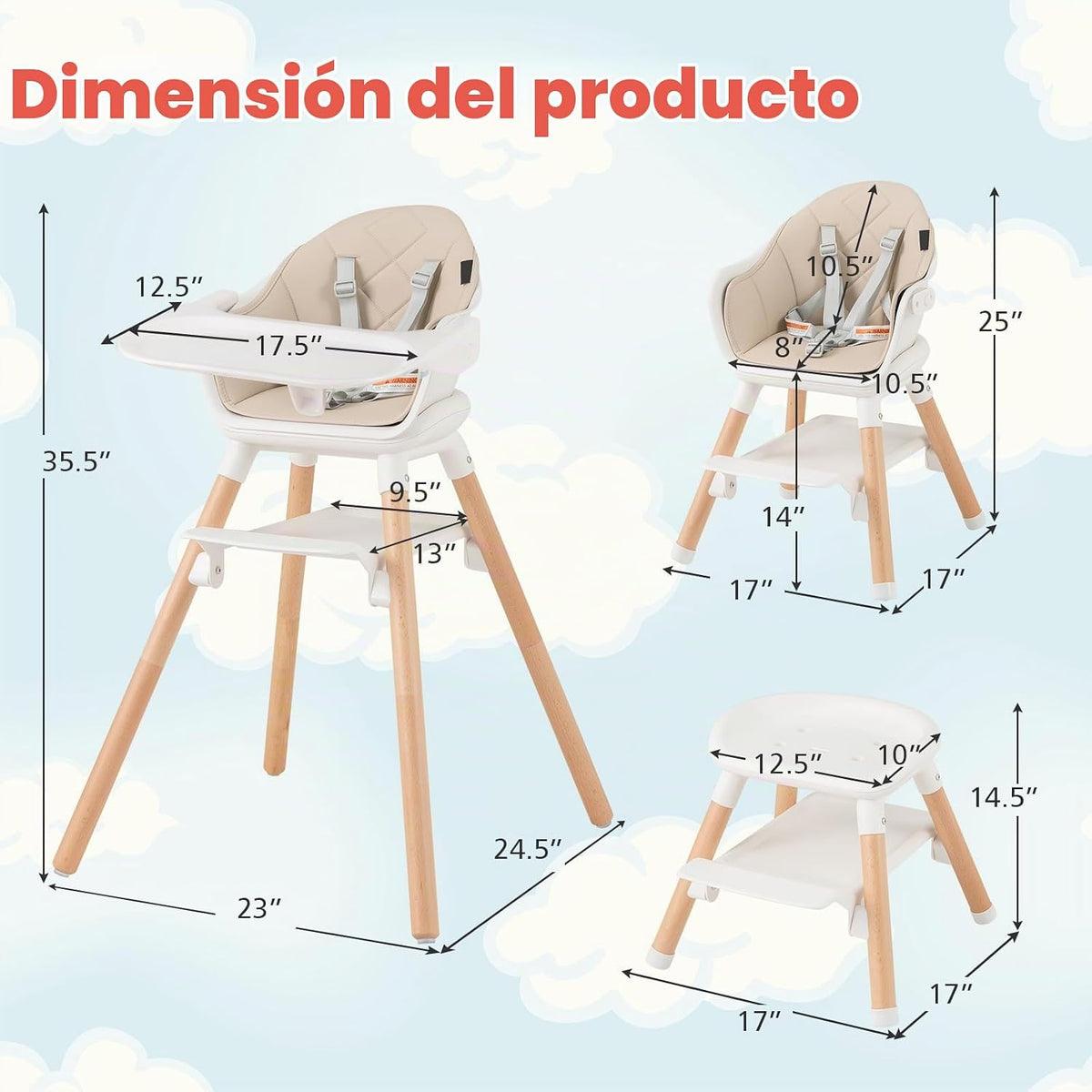 HONEY JOY Silla alta para bebé, silla alta convertible 6 en 1 de ma...