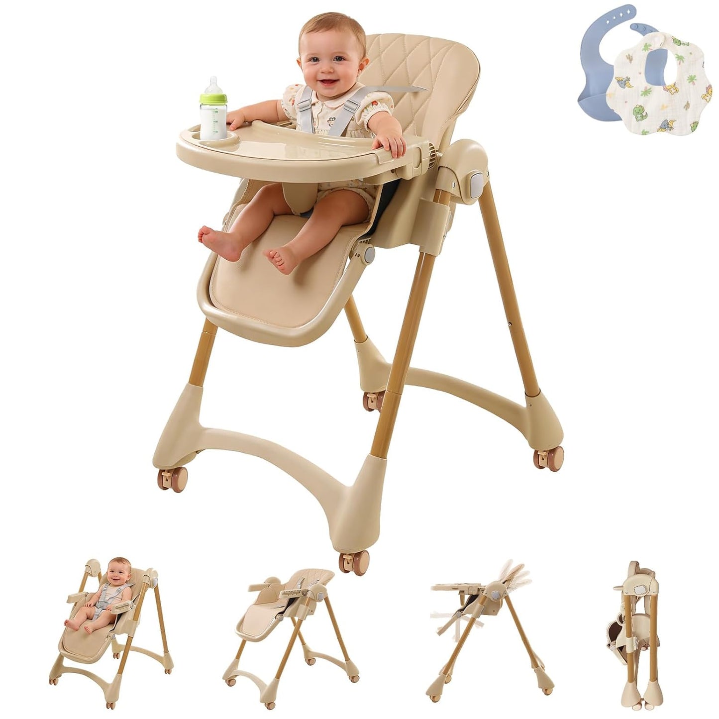 Sillas altas para bebés y niños pequeños, silla alta plegable con r...