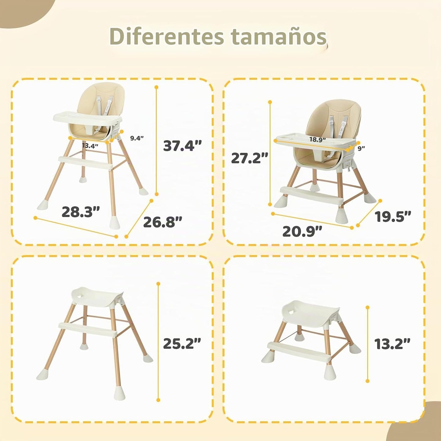 JOYMOR Silla alta convertible 5 en 1, silla alta para bebés y niños...