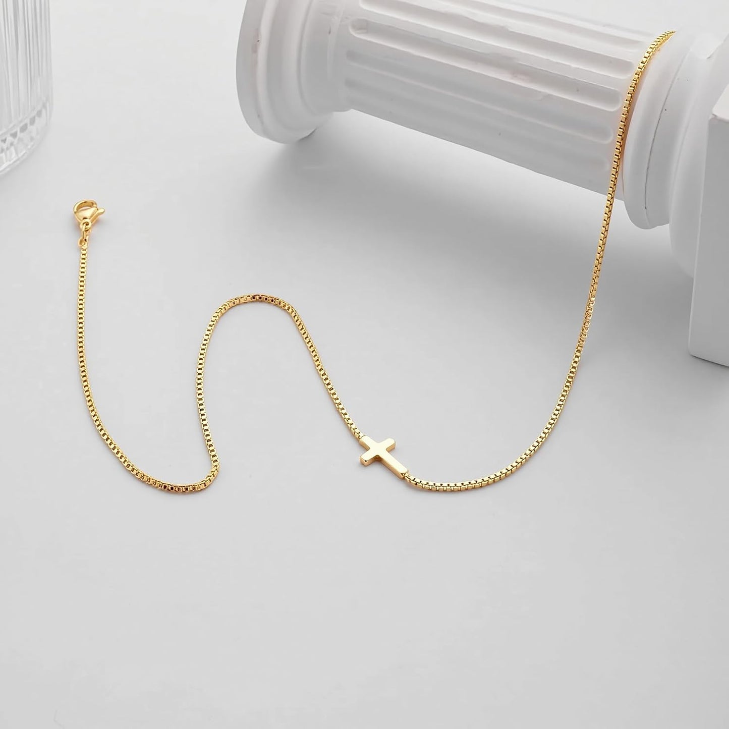 Fesciory Collar de cruz para mujer, chapado en oro de 14 quilates,...