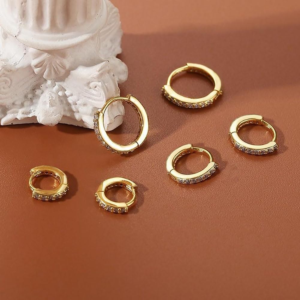 Juego de 3 pares de aretes de aro de oro para mujer, joyería de mod...