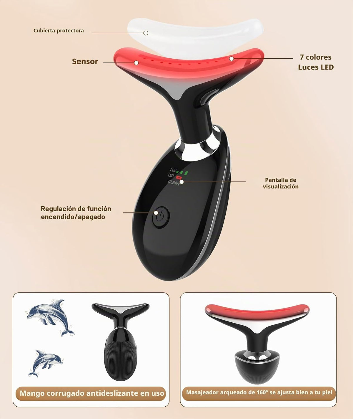 Jobazok Terapia de luz roja para cara y cuello, herramienta de masa...
