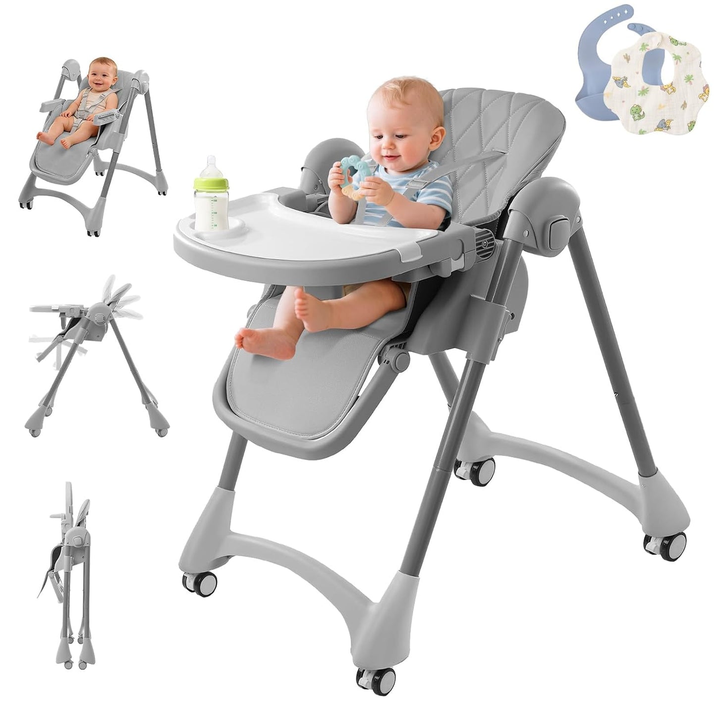 Tronas para bebés y niños pequeños, silla alta plegable para bebé c...