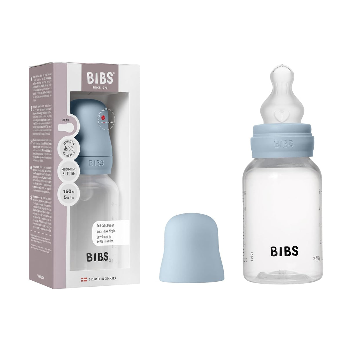 BIBS Biberón de plástico, 5.1 onzas, paquete de 1, pezón de silicon...