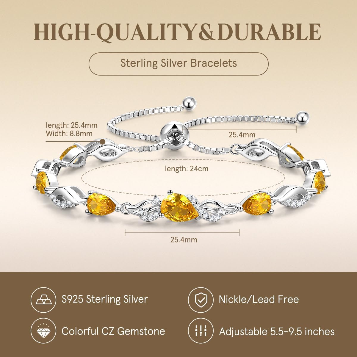 FANCIME Pulsera de piedra natal para mujer Pulsera de tenis ajustab...