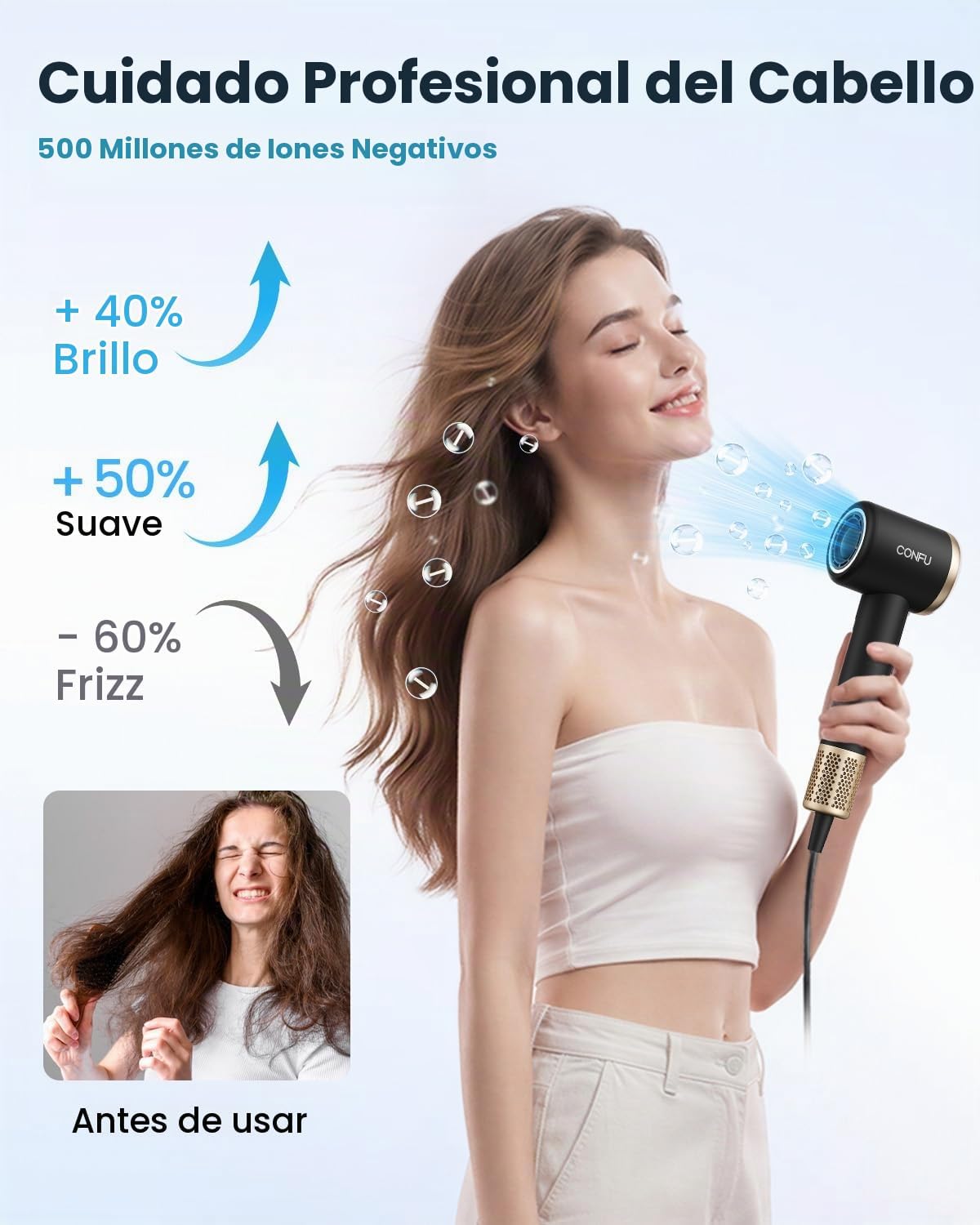 CONFU Secador de pelo con difusor, secador iónico de 1,640.4 ft, al...