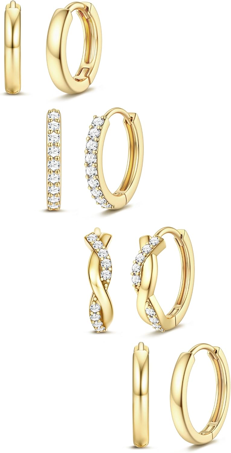 Jstyle Aretes de aro pequeños de oro para mujer, chapados en oro de...