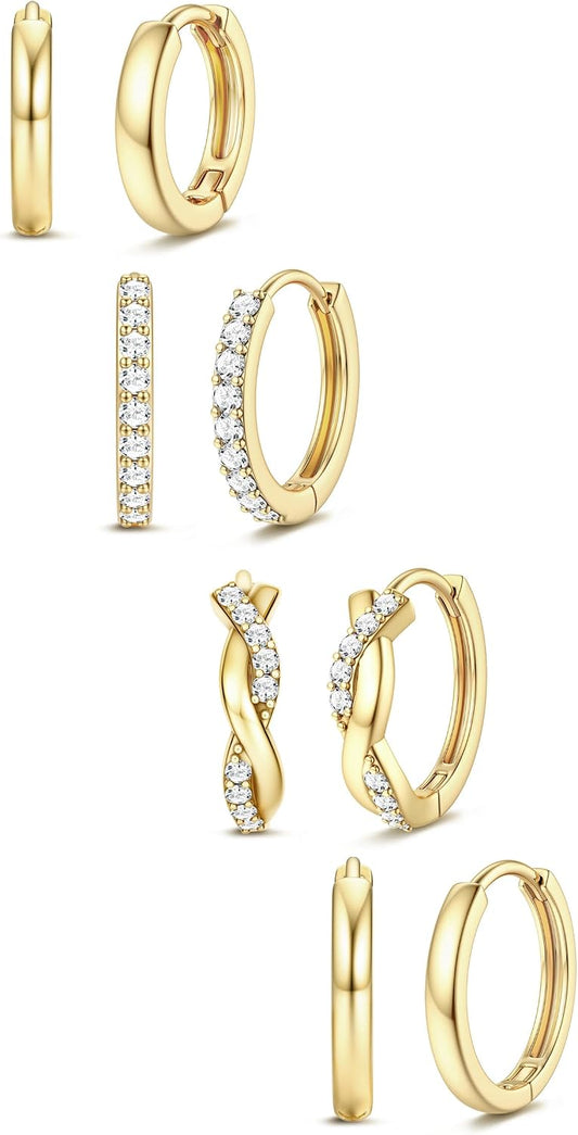 Jstyle Aretes de aro pequeños de oro para mujer, chapados en oro de...