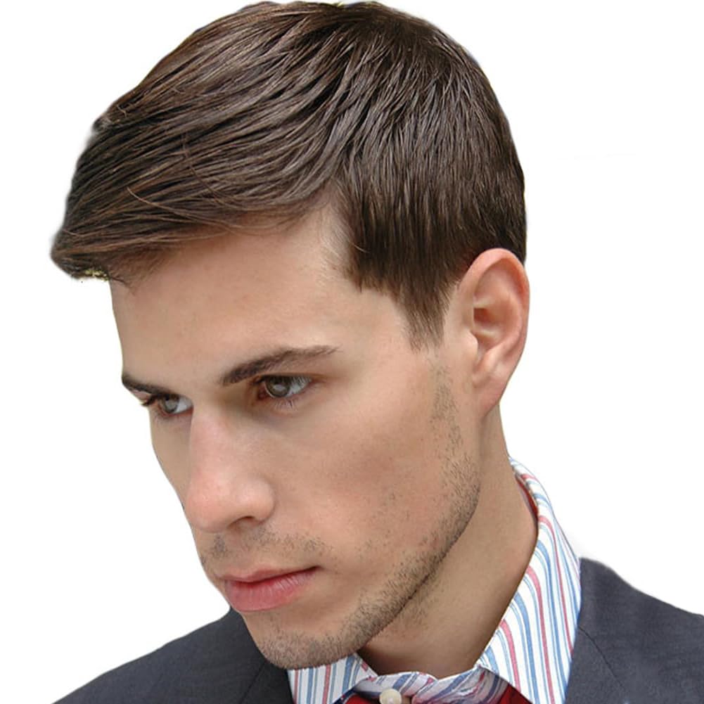 Dai Cloud - Peluca corta de pelo sintético marrón para hombre, con...