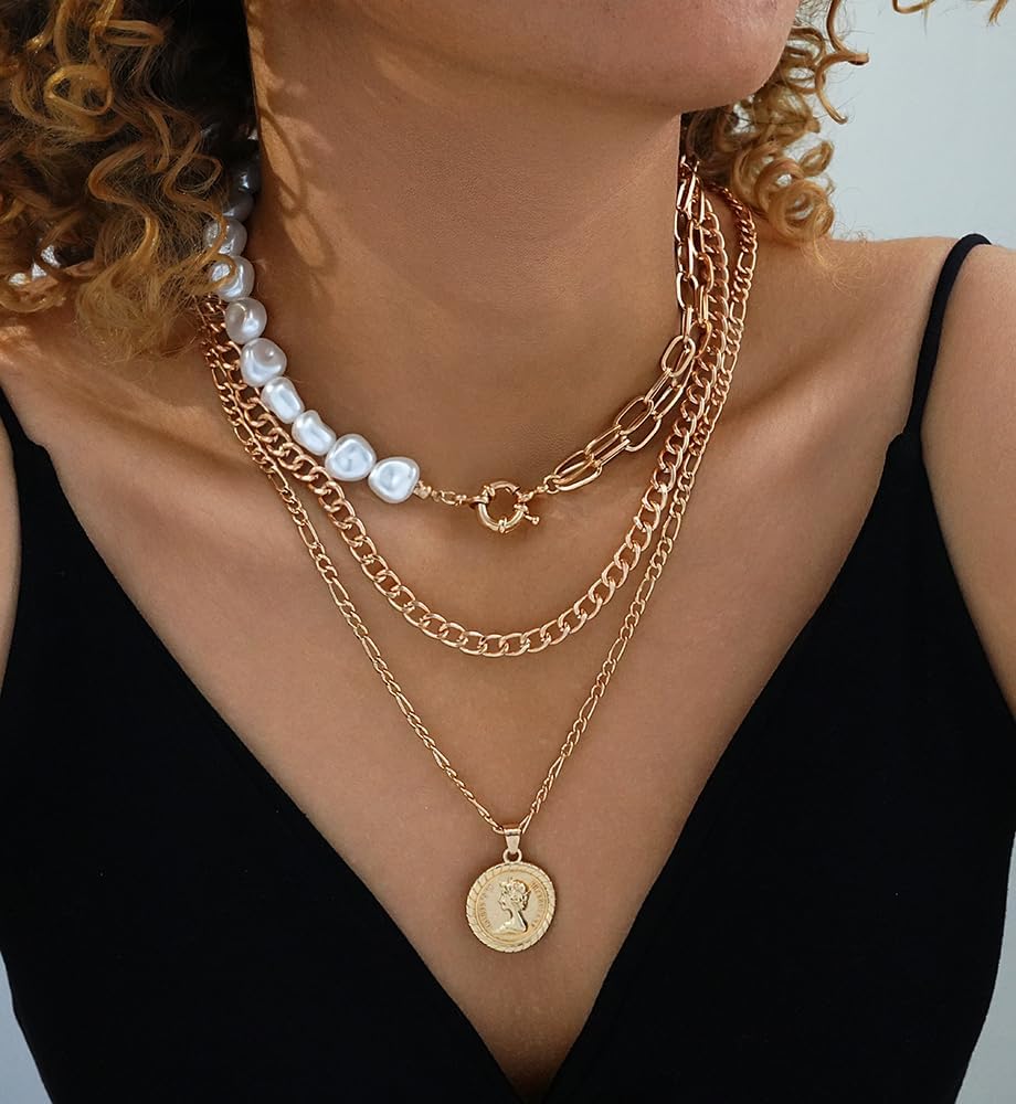 iF YOU Collares vintage con capas de oro para mujer, a la moda, con...