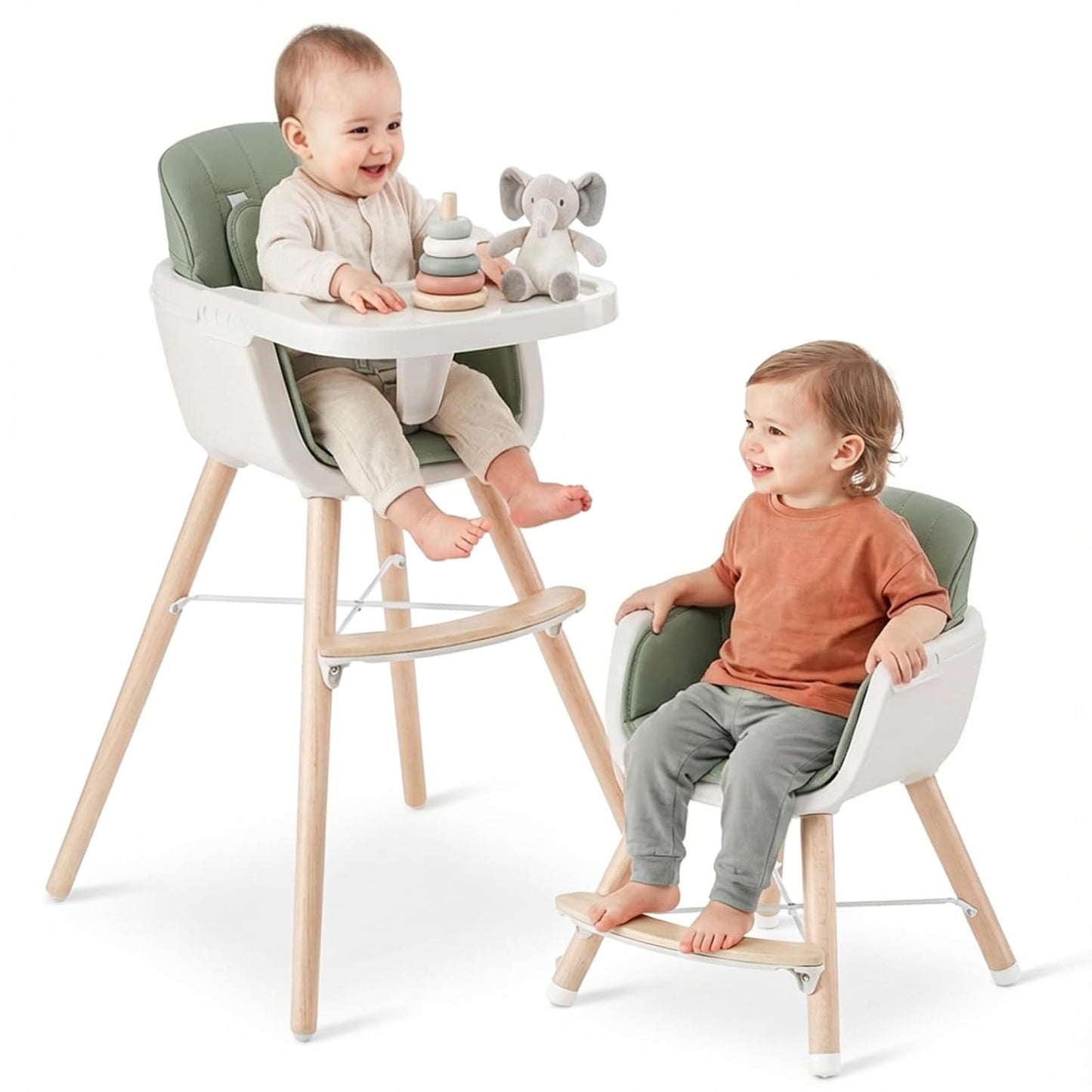 Mallify Silla alta de madera 3 en 1, sillas altas convertibles para...