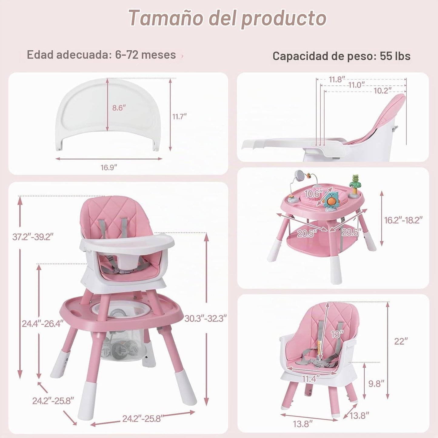 Babyliebe Silla alta para bebé 15 en 1, silla alta convertible para...