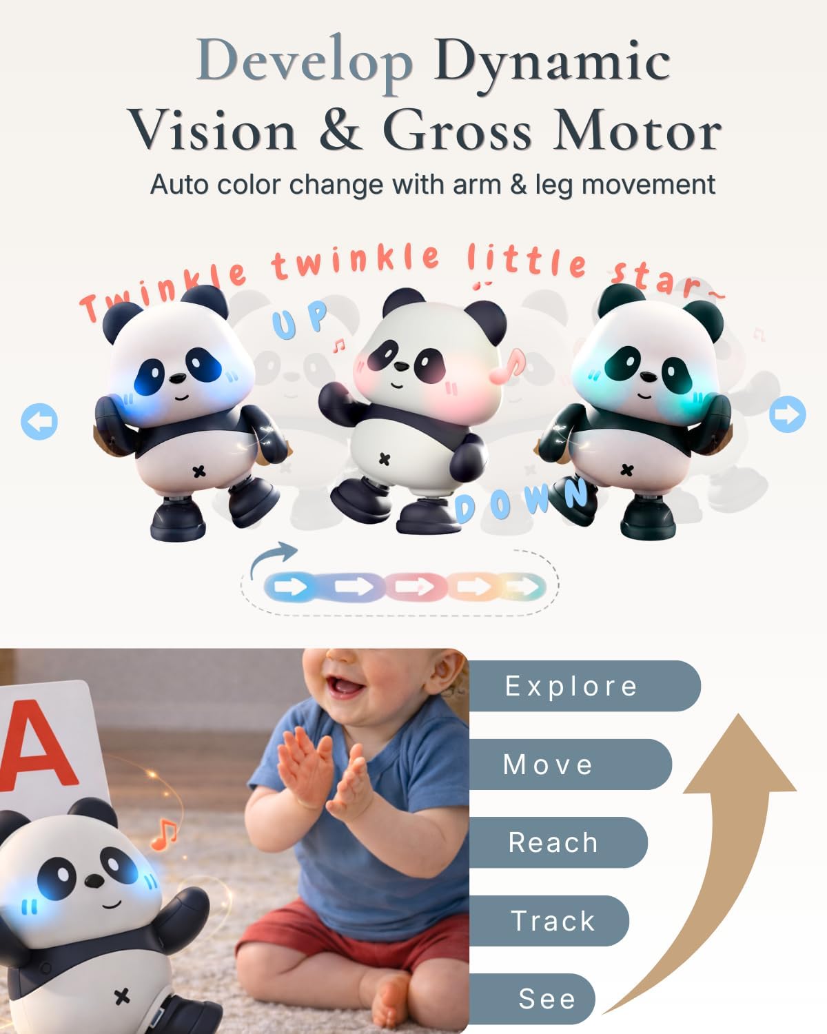 Cuddobaby Dancing Panda Juguete musical de alto contraste, tiempo d...