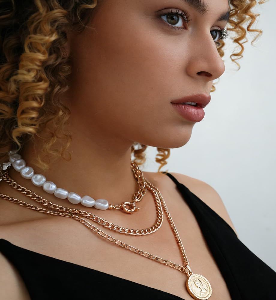 iF YOU Collares vintage con capas de oro para mujer, a la moda, con...