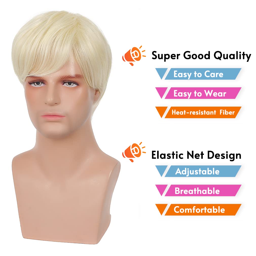 RicHyun Peluca corta rubia para hombre, peluca de repuesto de cabel...
