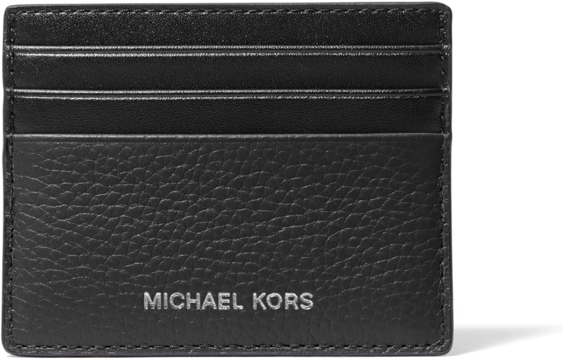 Michael Kors Hudson - Estuche alto para tarjetas, piel granulada negra