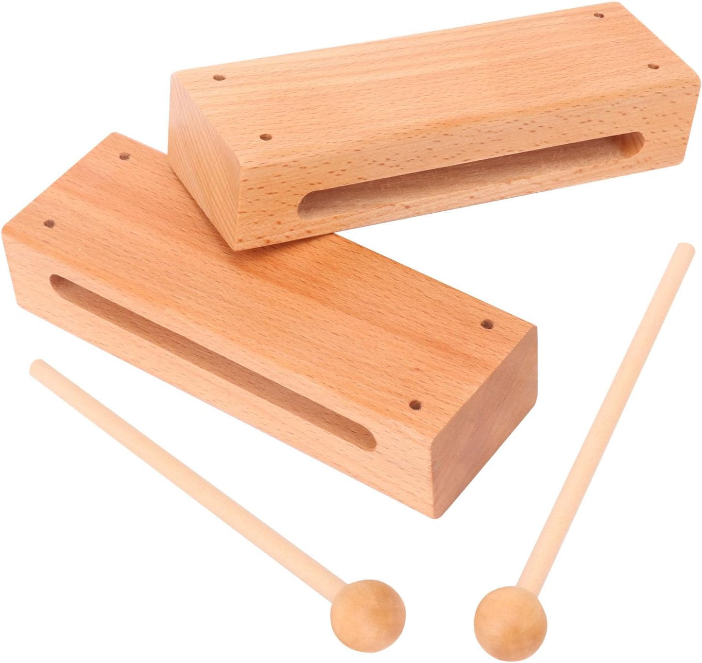 kukmakri Juego de 2 bloques de ritmo de madera maciza con mazo, ins...