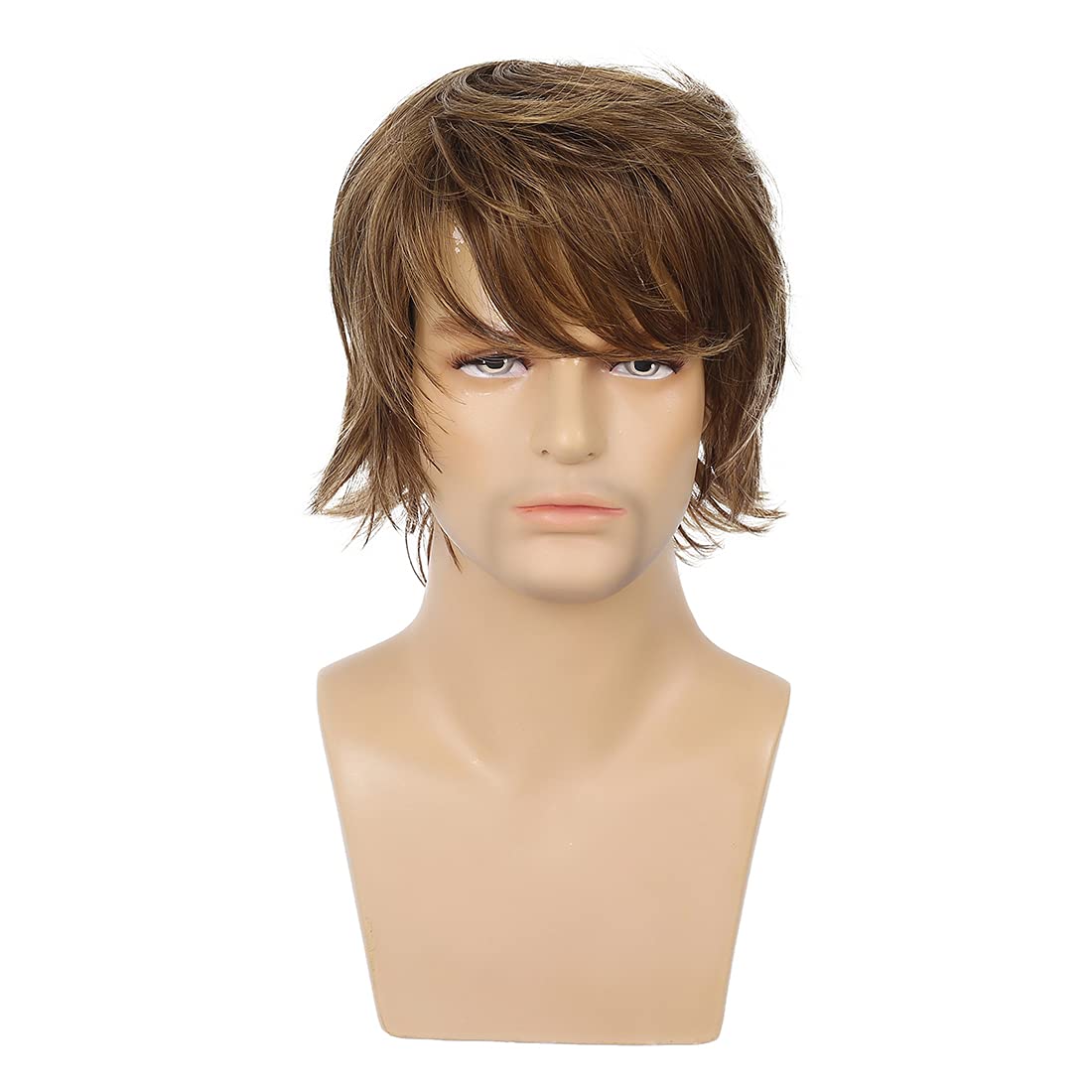 Wiwige Peluca sintética sintética para hombre, color marrón claro,...