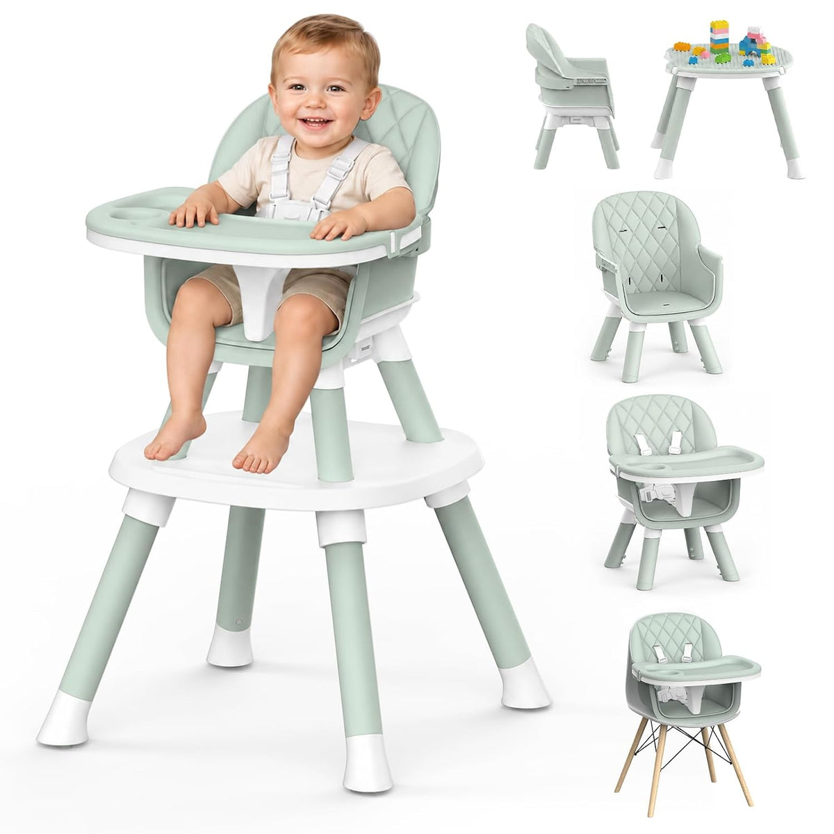 Sillas altas para bebés y niños pequeños (verde) | Asiento elevado,...