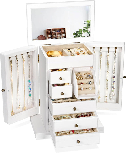 Yoimori - Joyero para mujer, cajas de joyería de madera rústica y o...