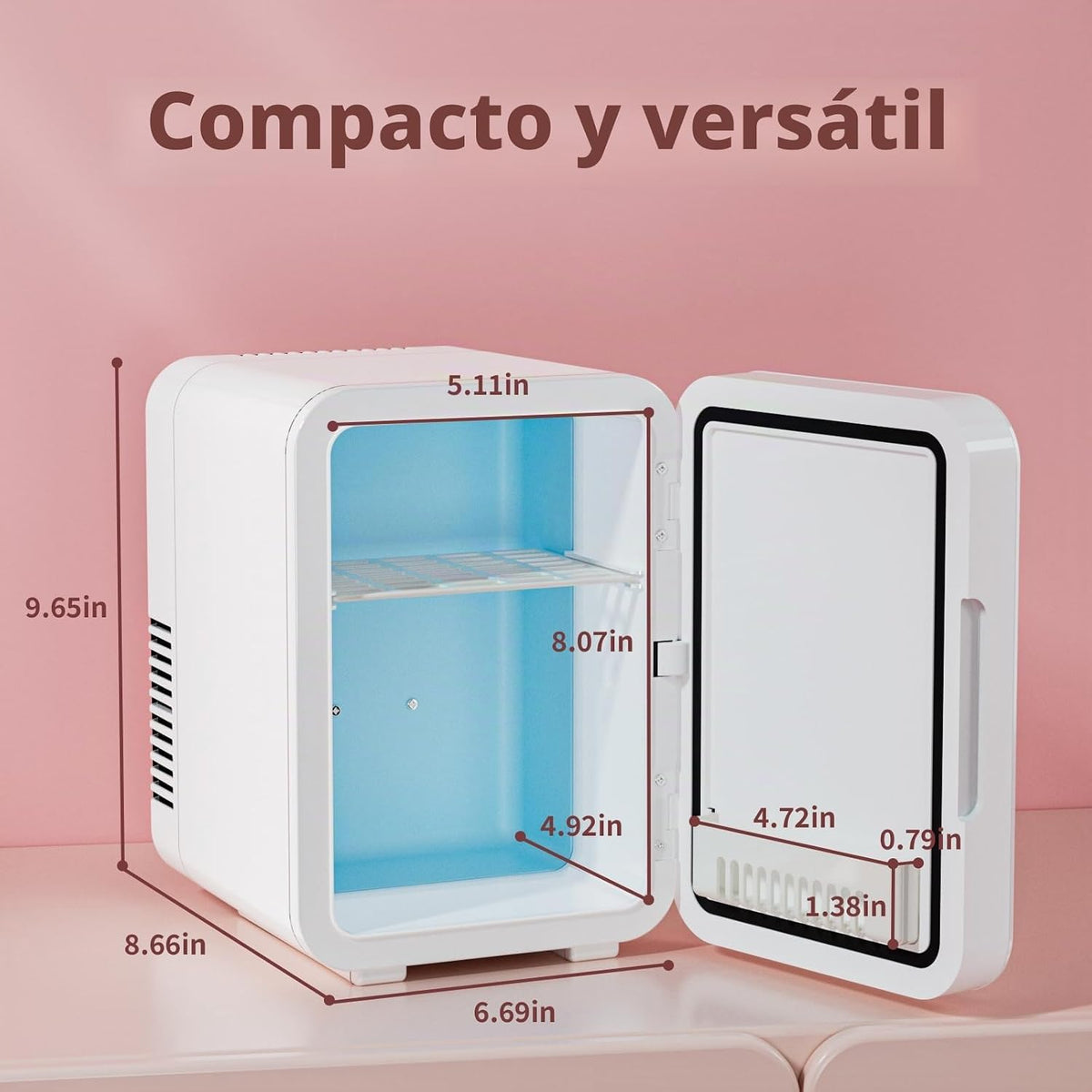 JrostKault Mini refrigerador de 4L con espejo LED, doble función de...