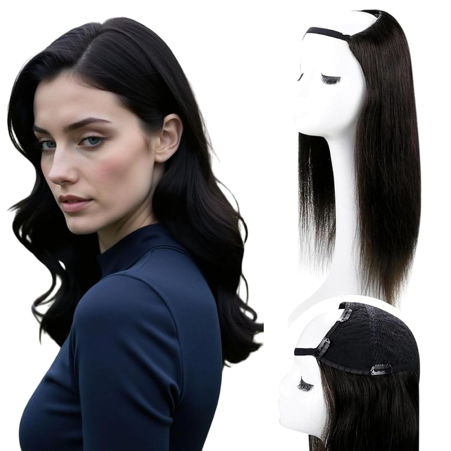 RUNATURE - Peluca de cabello humano con parte en U, sin pegamento,...