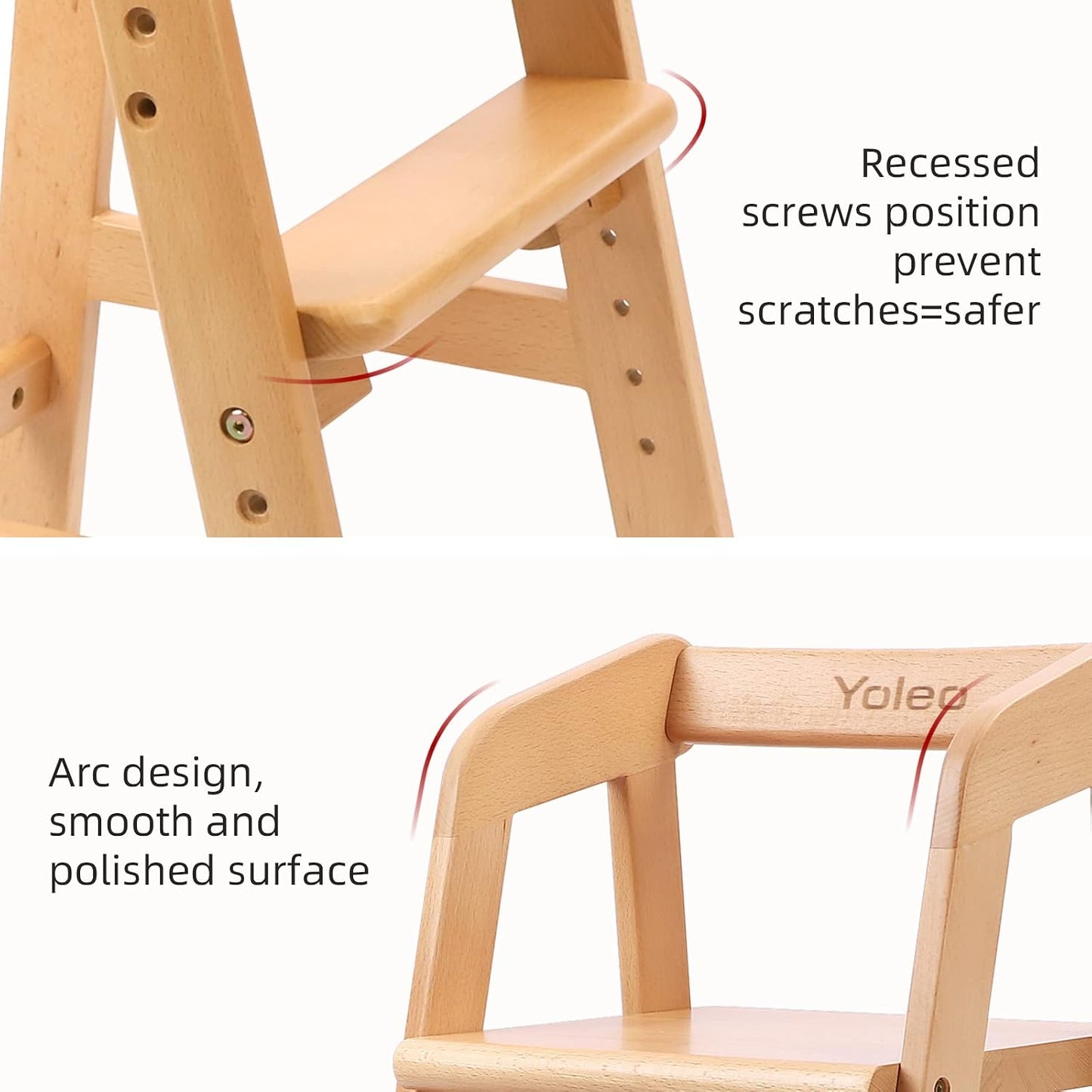 Trona de madera para niños pequeños, silla de alimentación ajustabl...